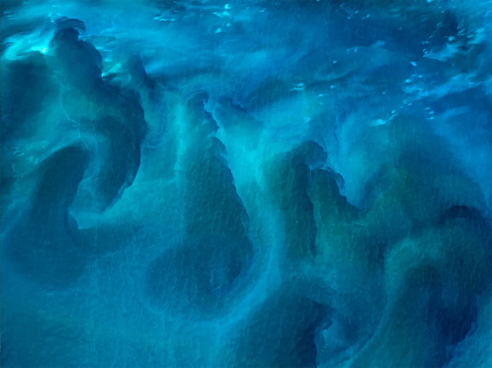 Courants d’Australie — Au large de l’Australie, les mouvements de l’eau prennent des allures de nuages peints.